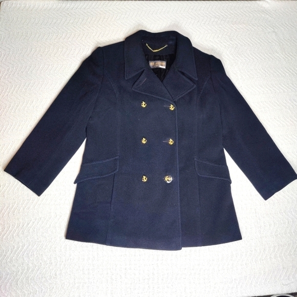 St.John Coat Collection by Marie Gray Pea Coat Black Cashmere Wool Blend size 16 - Picture 1 of 14